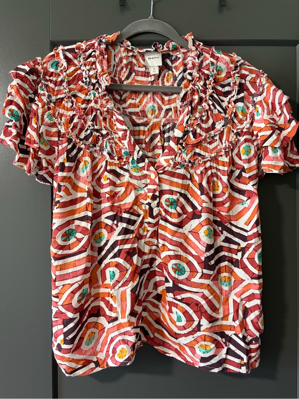 Maeve (Anthropologie) - Geometric Print Ruffle Blouse - Size M